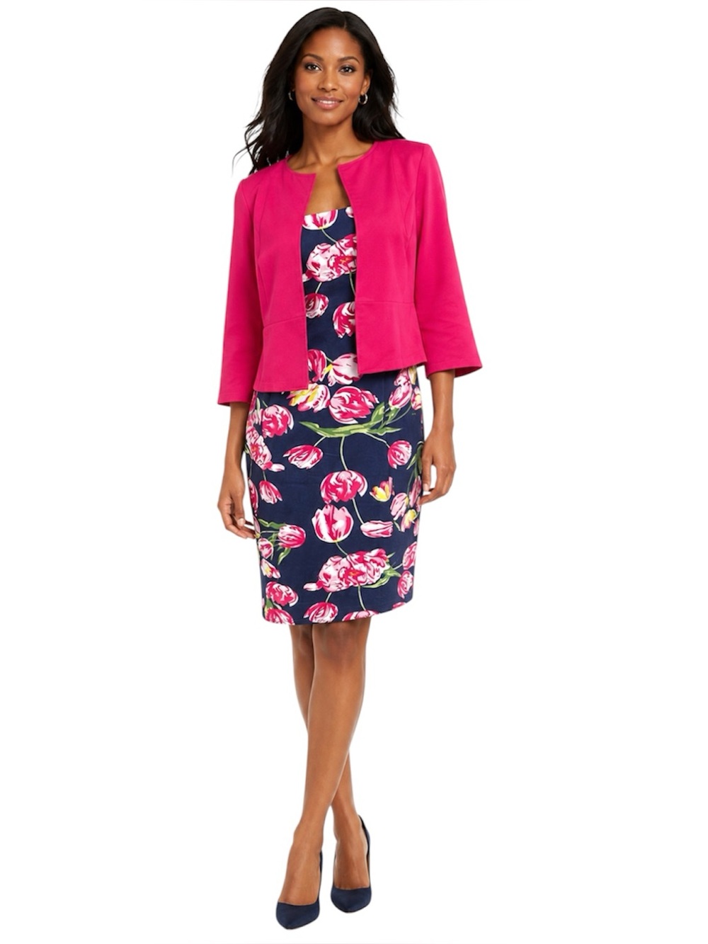 Floral Dress with Attached Pink Jacket XL Cottagecore Office Teacher Church